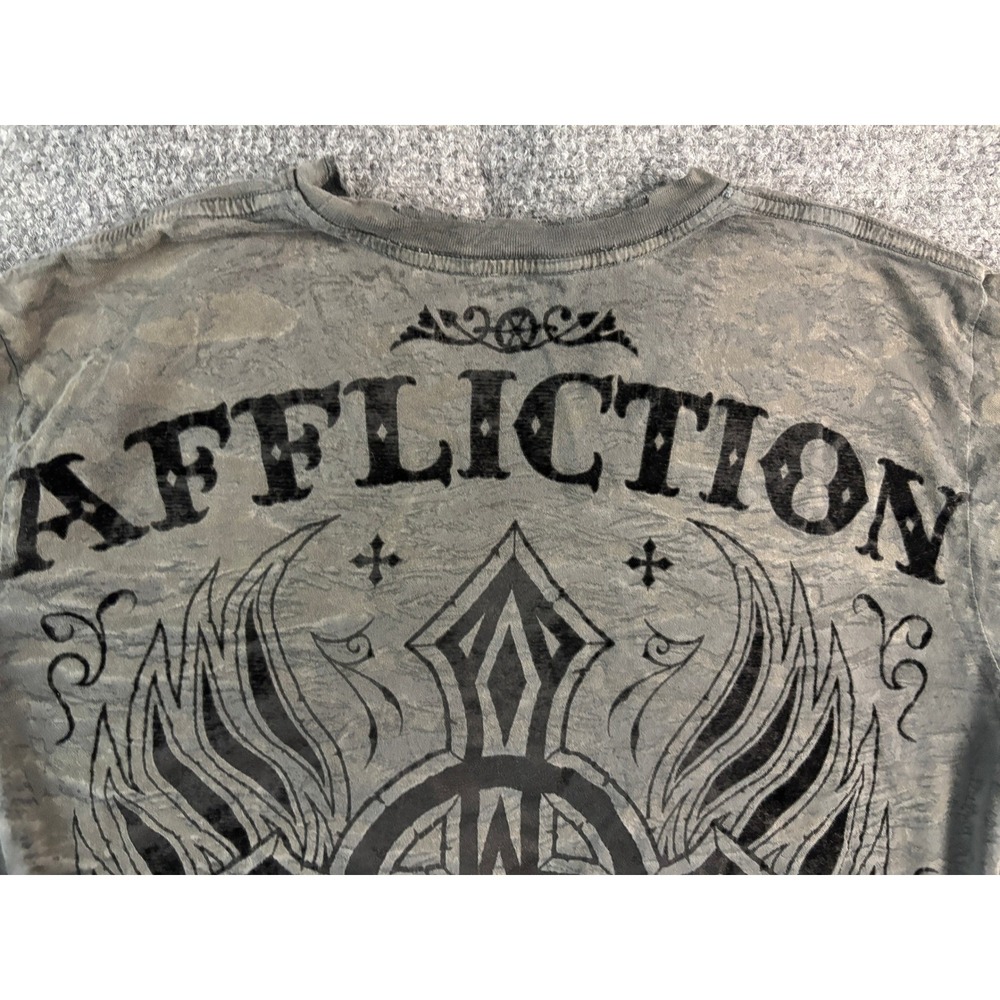 Affliction Live Fast Gray Burnout Cross Graphic T-Shirt Men's Medium Distressed
